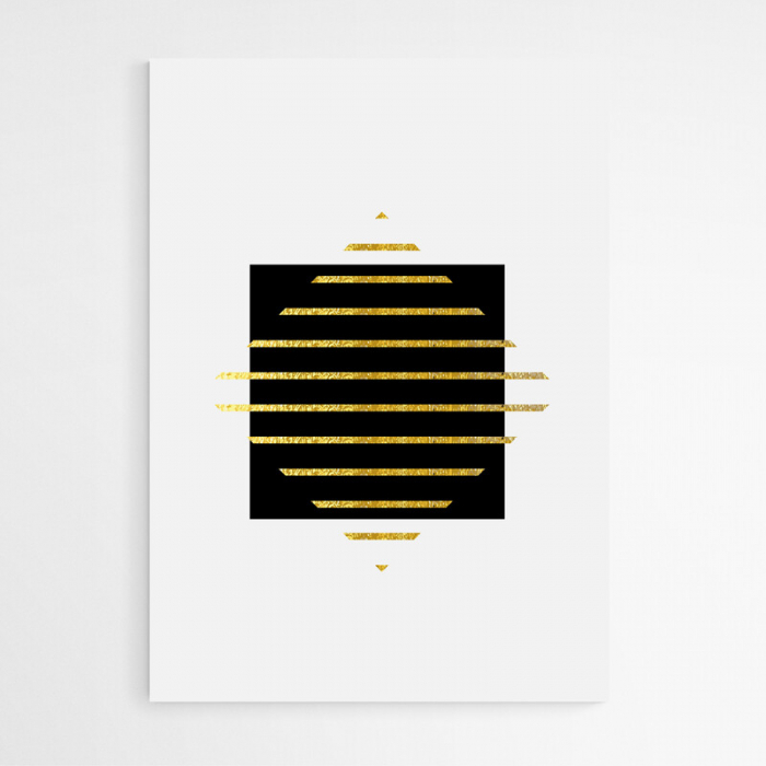 Set 3 tablouri, Intaglio, Stil Abstracte, print pe hartie foto Fine Art, Auriu, forme geometrice, postere moderne, pentru living [3]