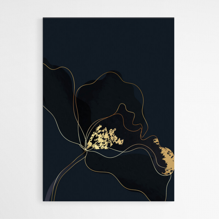Set 3 tablouri, Intaglio, Stil Abstracte, print pe hartie foto Fine Art, Auriu, Flori pe fundal negru, postere moderne, pentru living [4]