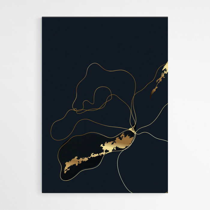 Set 3 tablouri, Intaglio, Stil Abstracte, print pe hartie foto Fine Art, Auriu, Flori pe fundal negru, postere moderne, pentru living [5]