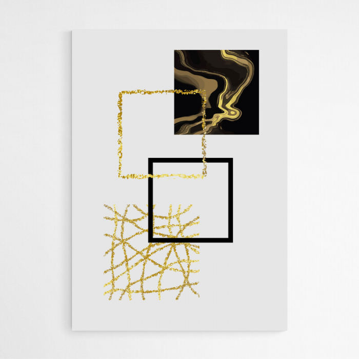 Set 3 tablouri, Intaglio, Stil Abstracte, print pe hartie foto Fine Art, Auriu, postere moderne, forme geometrice Patrate, pentru living [4]