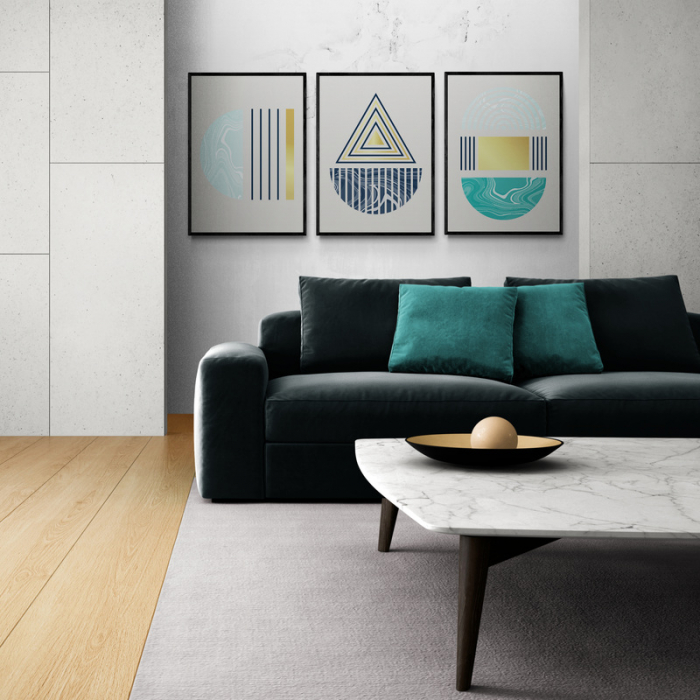 Set 3 tablouri, Intaglio, Stil Abstracte, print pe hartie foto Fine Art, Albastru Auriu, postere moderne, geometrice, pentru living [1]