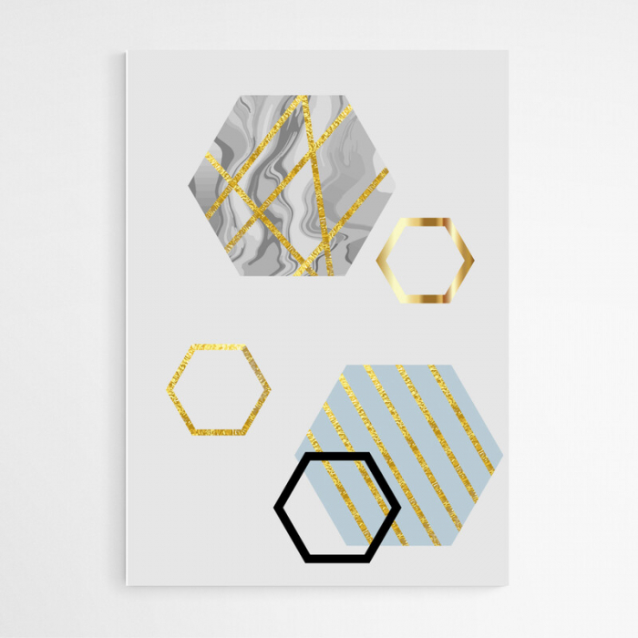 Set 3 tablouri, Intaglio, Stil Abstracte, print pe hartie foto Fine Art, Auriu, postere moderne, forme geometrice, pentru living [3]