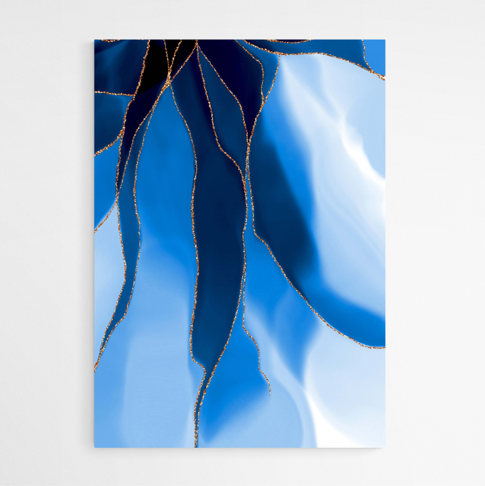 Set 3 tablouri, Intaglio, Stil Abstracte, print pe hartie foto Fine Art, Flori, Albastru, postere elegante, pentru living, dormitor [5]