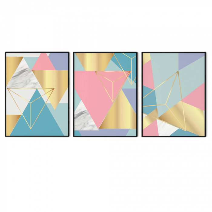 Set 3 tablouri, Intaglio, Stil Abstracte, print pe hartie foto Fine Art, Forme geometrice, Color, postere elegante, pentru camera copii [6]
