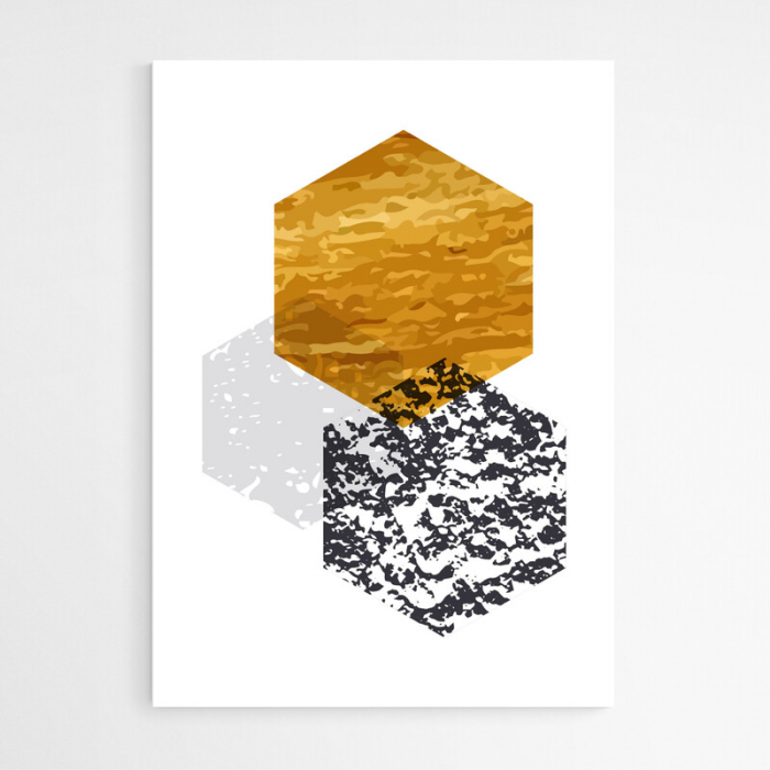 Set 3 tablouri, Intaglio, Stil Abstracte, print pe hartie foto Fine Art, Auriu, postere moderne, geometrice, pentru living, dormitor, hol [5]