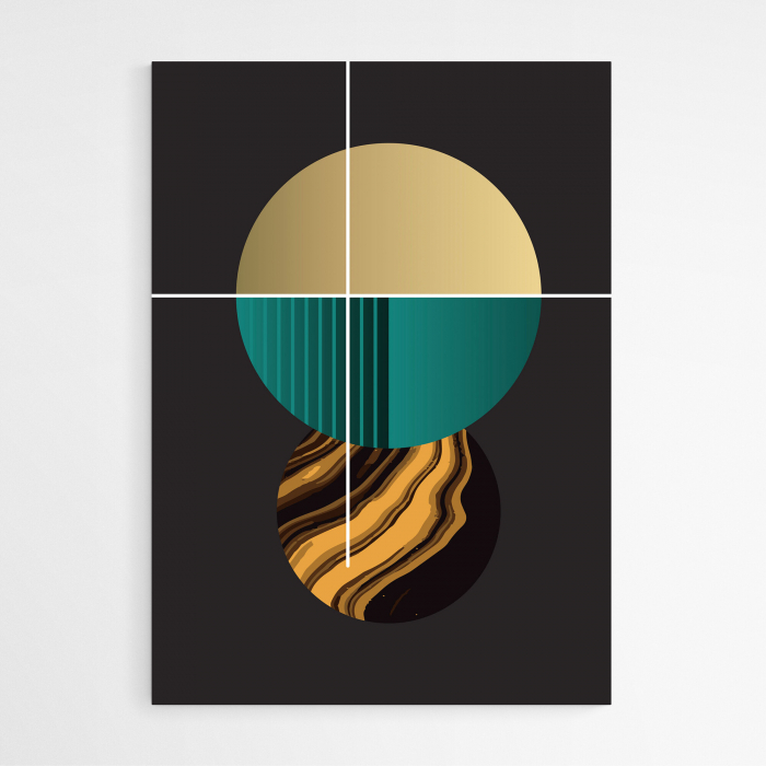 Set 3 tablouri, Intaglio, Stil Abstracte, print pe hartie foto Fine Art, postere moderne cu fundal negru, forme geometrice, cercuri pentru living [5]