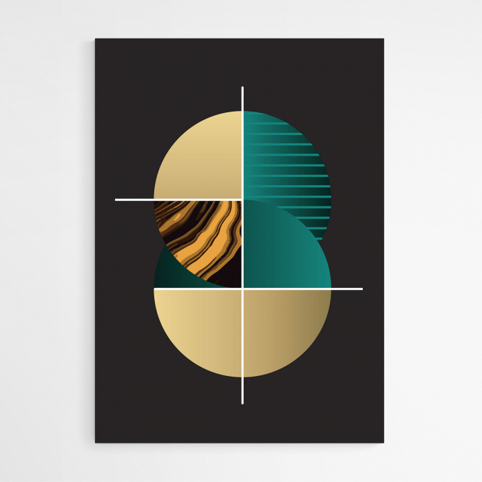 Set 3 tablouri, Intaglio, Stil Abstracte, print pe hartie foto Fine Art, postere moderne cu fundal negru, forme geometrice, cercuri pentru living [3]