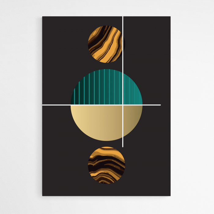 Set 3 tablouri, Intaglio, Stil Abstracte, print pe hartie foto Fine Art, postere moderne cu fundal negru, forme geometrice, cercuri pentru living [4]