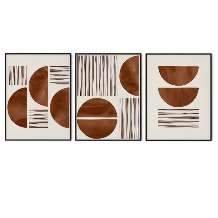 Set 3 tablouri, Intaglio, Stil Abstracte, print pe hartie foto Fine Art, postere moderne, maro, pentru living, hol [6]