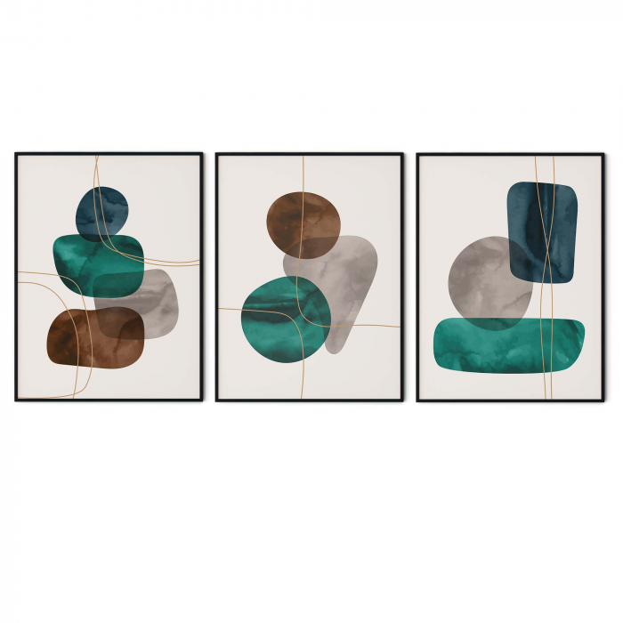 Set 3 tablouri, Intaglio, Stil Abstracte, print pe hartie foto Fine Art, postere moderne, color, verde smarald, pentru bucatarie [6]
