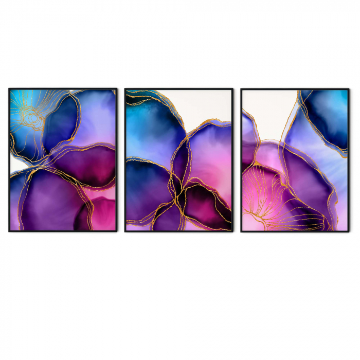 Set 3 tablouri, Intaglio, Stil Abstracte, print pe hartie foto Fine Art, color, postere elegante cu nuante de auriu, pentru living [6]