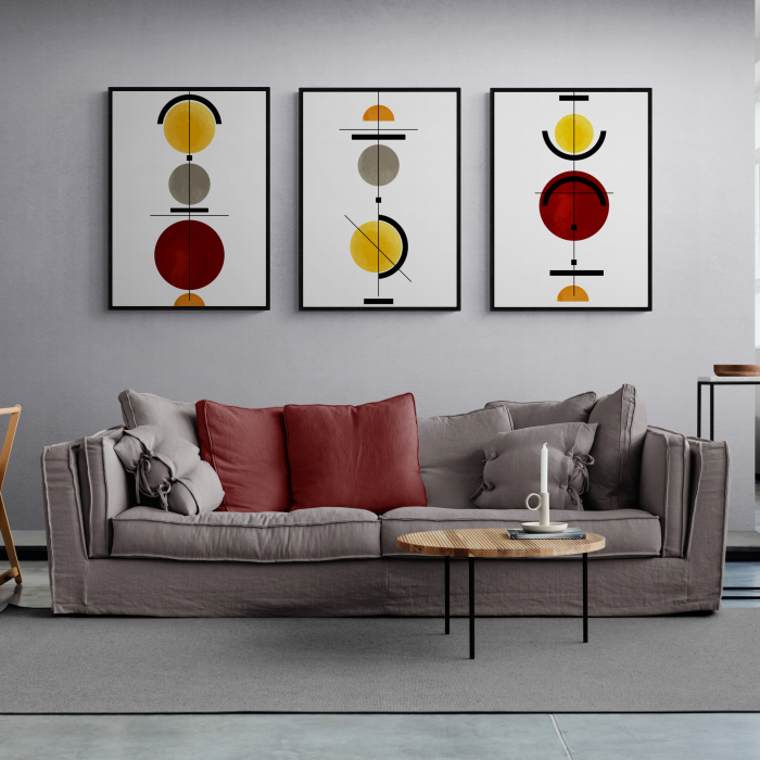 Set 3 tablouri, Intaglio, Stil Abstracte, print pe hartie foto Fine Art, postere minimaliste, Figuri geometrice, color, pentru living [1]