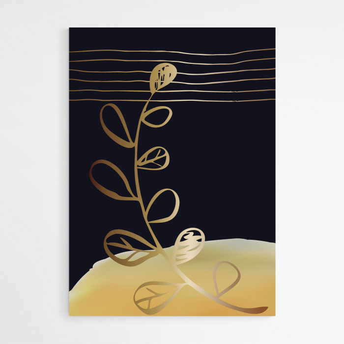 Set 3 tablouri, Intaglio, Stil Abstracte, print pe hartie foto Fine Art, postere moderne, fundal negru, frunze aurii, pentru living [4]