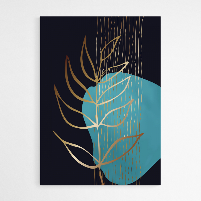 Set 3 tablouri, Intaglio, Stil Abstracte, print pe hartie foto Fine Art, postere moderne, fundal negru, frunze aurii, pentru living [3]