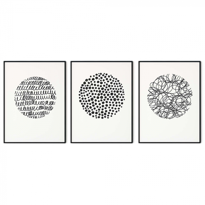 Set 3 tablouri, Intaglio, Stil Abstracte, print pe hartie foto Fine Art, postere simple minimaliste, Alb Negru, pentru living [6]
