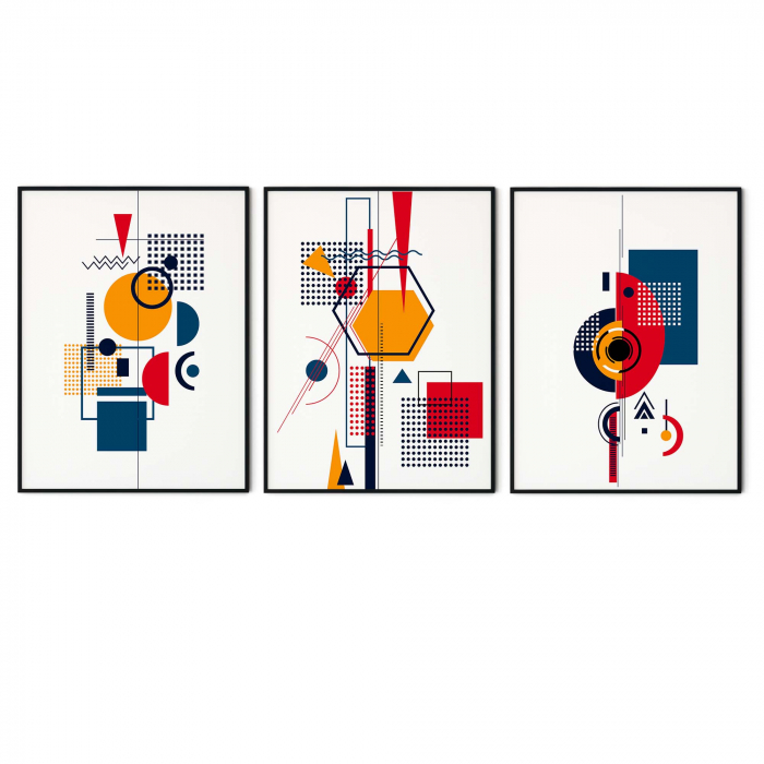 Set 3 tablouri, Intaglio, Stil Abstracte, print pe hartie foto Fine Art, postere figuri geometrice, multicolor, pentru camera copii, dormitor [6]