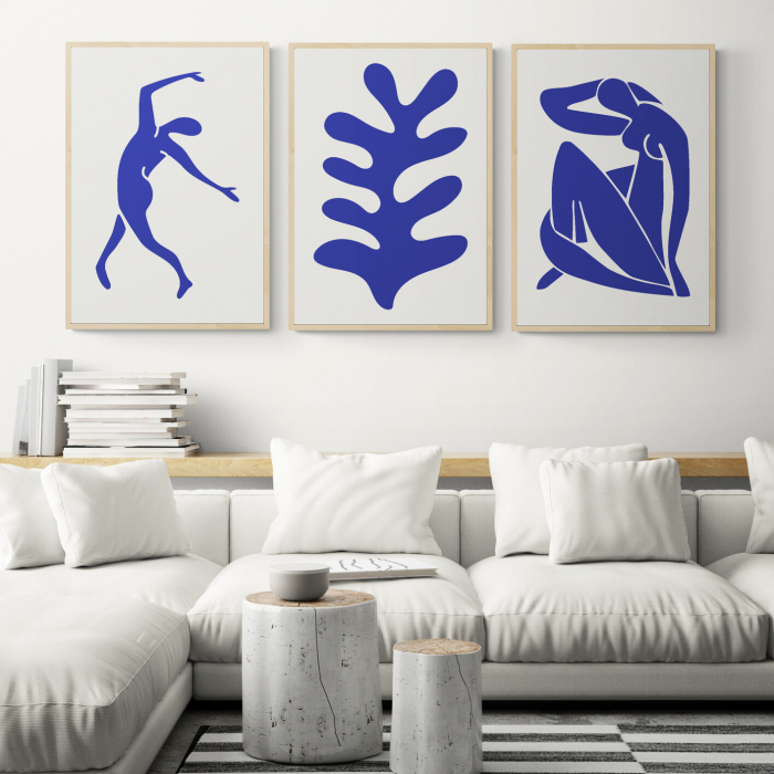 Set 3 tablouri, Intaglio, Stil Abstracte, print pe hartie foto Fine Art, Siluete senzuale, Albastru, postere moderne minimaliste, pentru casa, birou [1]