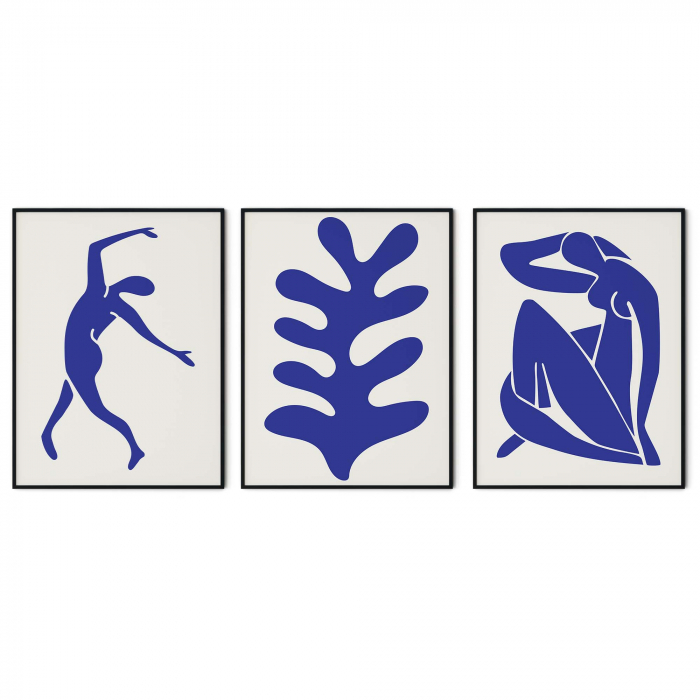 Set 3 tablouri, Intaglio, Stil Abstracte, print pe hartie foto Fine Art, Siluete senzuale, Albastru, postere moderne minimaliste, pentru casa, birou [6]