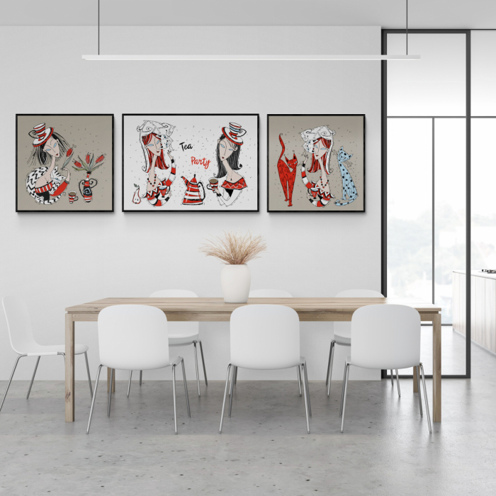 Set 3 tablouri, Intaglio, Stil Pop Art, color, Animatie, printuri moderne, pentru bucatarie, living [1]