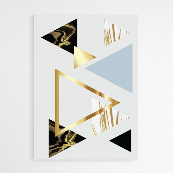 Set 4 tablouri, Intaglio, Stil Abstracte, print pe hartie foto Fine Art, Auriu, Triunghiuri minimaliste, postere moderne, pentru living [3]