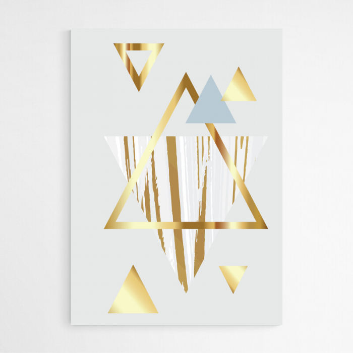 Set 4 tablouri, Intaglio, Stil Abstracte, print pe hartie foto Fine Art, Auriu, Triunghiuri minimaliste, postere moderne, pentru living [6]