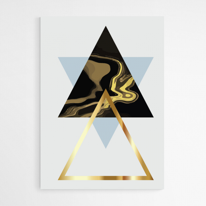 Set 4 tablouri, Intaglio, Stil Abstracte, print pe hartie foto Fine Art, Auriu, Triunghiuri minimaliste, postere moderne, pentru living [5]
