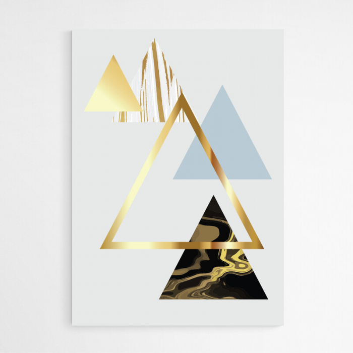 Set 4 tablouri, Intaglio, Stil Abstracte, print pe hartie foto Fine Art, Auriu, Triunghiuri minimaliste, postere moderne, pentru living [4]