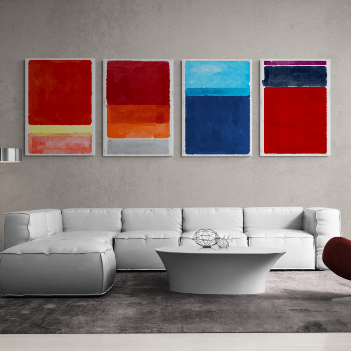 Set 4 tablouri, Intaglio, Stil Abstracte, print pe hartie foto Fine Art, postere color, nuante de rosu, pentru living [1]