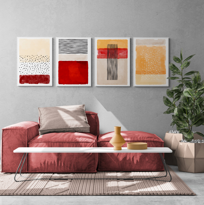 Set 4 tablouri, Intaglio, Stil Abstracte, print pe hartie foto Fine Art, postere color, pentru living, camera copii [1]