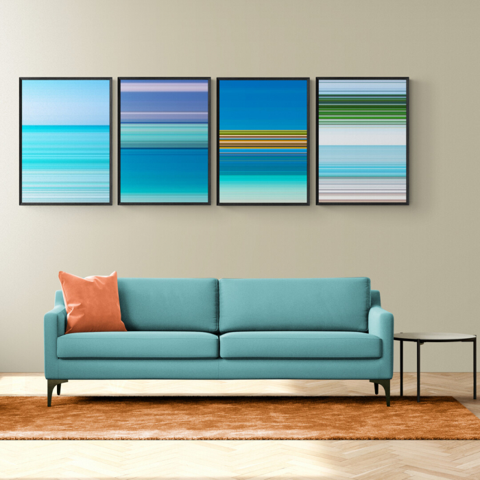 Set 4 tablouri, Intaglio, Stil Abstracte, print pe hartie foto Fine Art, postere moderne, color, nuante de albastru turcoaz [1]
