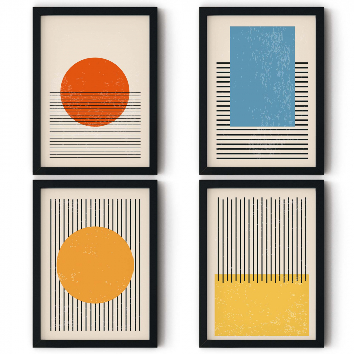Set 4 tablouri, Intaglio, Stil Abstracte, print pe hartie foto Fine Art, postere moderne, geometrice, pentru dormitor [7]