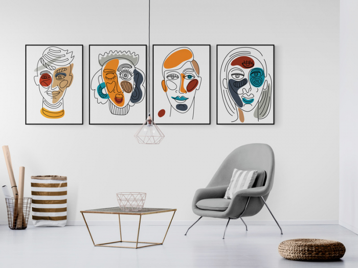 Set 4 tablouri, Intaglio, Abstracte, multicolor, print pe hartie foto Fine Art, Portrete minimaliste, postere moderne, pentru living, dormitor [1]