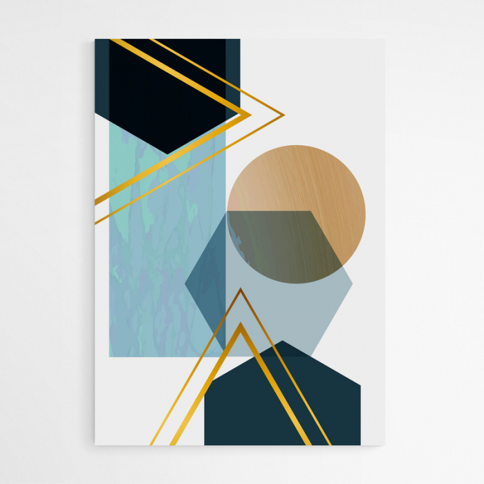 Set 4 tablouri, Intaglio, Stil Abstracte, print pe hartie foto Fine Art, Albastru, postere moderne, forme geometrice, pentru living [4]