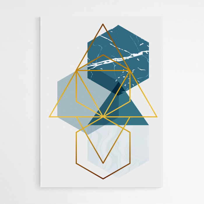 Set 4 tablouri, Intaglio, Stil Abstracte, print pe hartie foto Fine Art, Albastru, postere moderne, forme geometrice, pentru living [6]