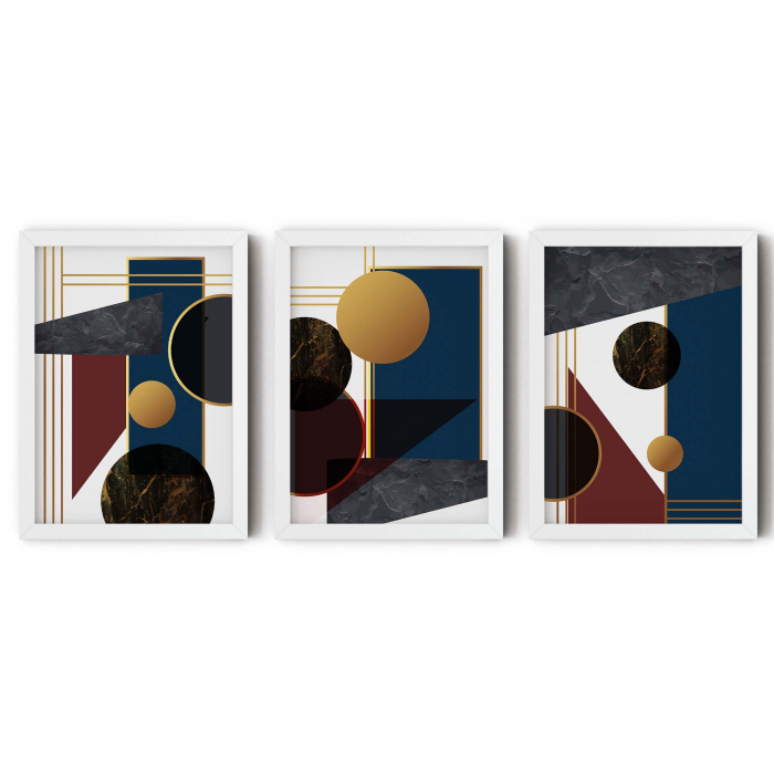 Set 3 tablouri, Intaglio, Abstracte. color, print pe hartie foto Fine Art, forme geometrice, postere moderne, pentru casa, birou [6]