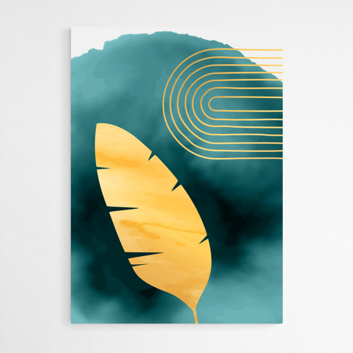 Set 3 tablouri, Intaglio, Abstracte. turcoaz, print pe hartie foto Fine Art, Frunze, postere moderne, pentru living, dormitor, bucatarie [5]
