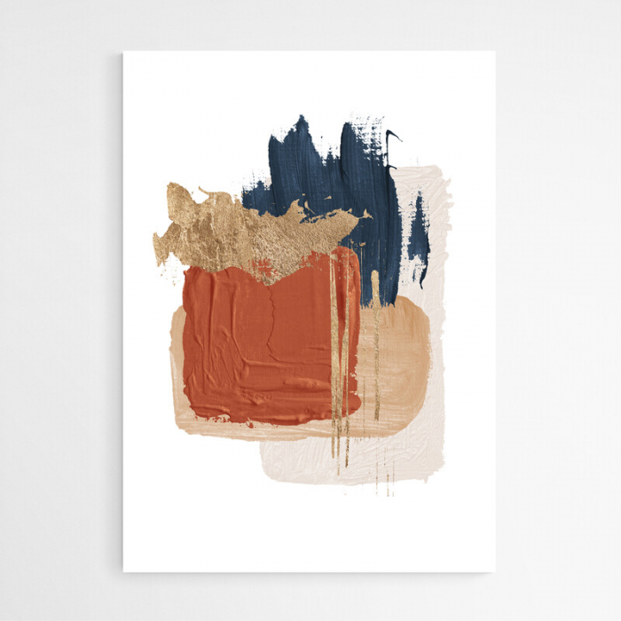 Set 3 tablouri, Intaglio, Abstracte, color, print pe hartie foto Fine Art, pictura abstracta cu auriu pe fundal alb, postere moderne pentru living [5]