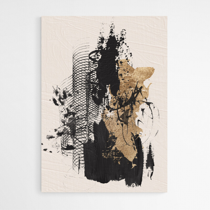 Set 3 tablouri, Intaglio, Abstracte, color, print pe hartie foto Fine Art, Forme abstracte, negru auriu, postere moderne, pentru living [3]