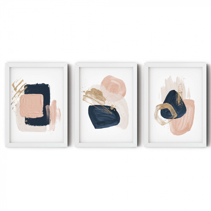 Set 3 tablouri, Intaglio, Abstracte, color, print pe hartie foto Fine Art, postere moderne albe cu forme abstrace colorate, pentru living [6]