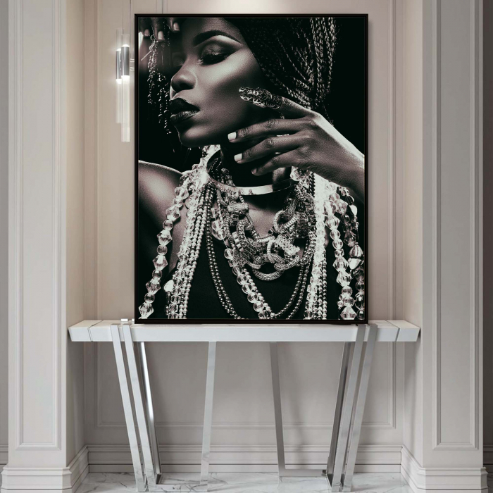 Tablou canvas, Intaglio, Modern, alb negru Portret negresa, print pe panza Premium, pentru hol [1]