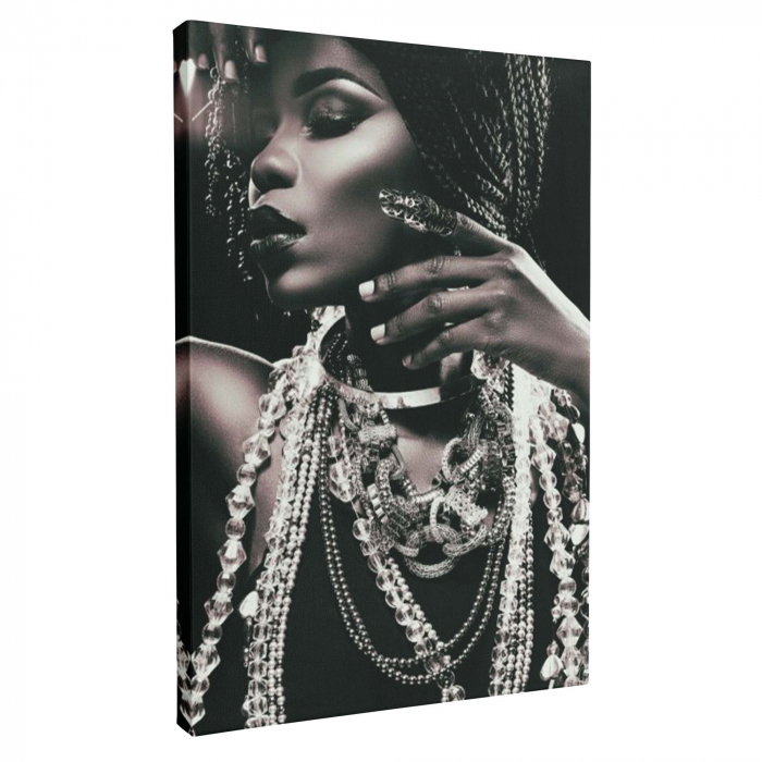 Tablou canvas, Intaglio, Modern, alb negru Portret negresa, print pe panza Premium, pentru hol [4]