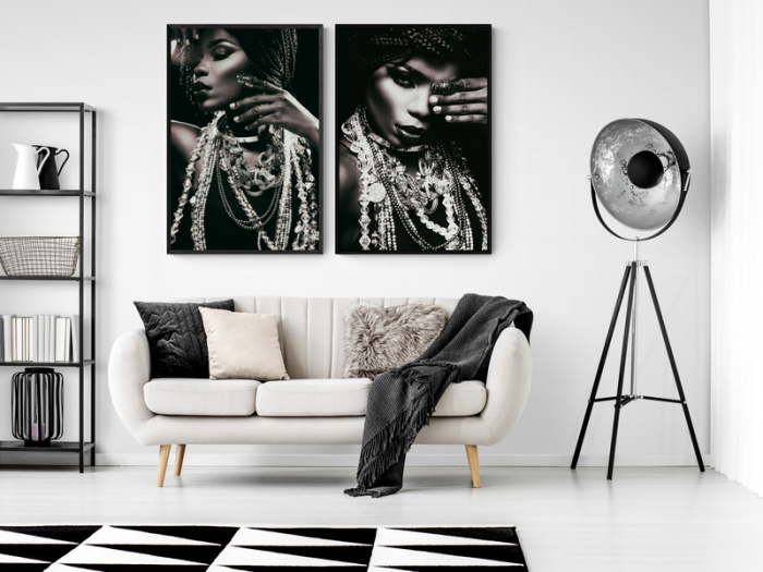 Tablou canvas, Intaglio, Modern, alb negru Portret negresa, print pe panza Premium, pentru hol [2]
