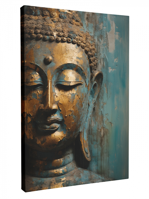 tablouri portrete abstracte ale lui Buddha în nuanțe aurii și turcoaz [4]