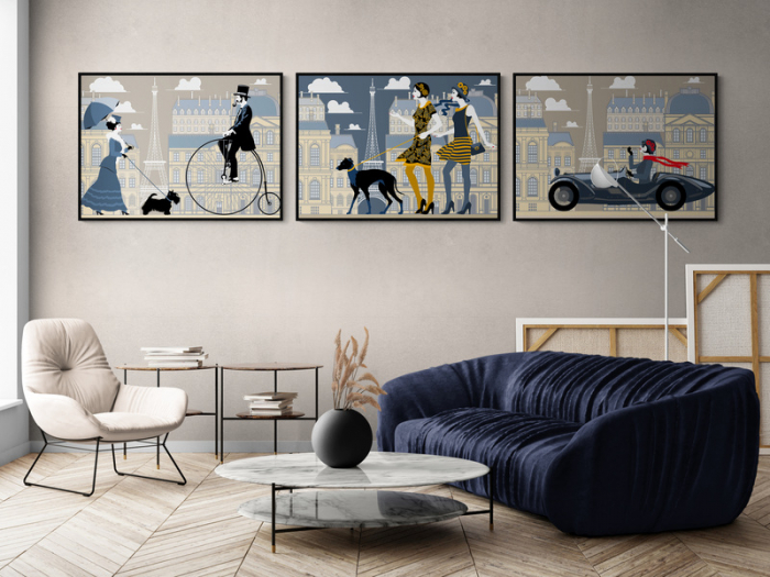 Set 3 tablouri, Intaglio, Stil Pop Art, color, print pe hartie foto Fine Art, Animatie in oras, postere moderne, pentru living [1]