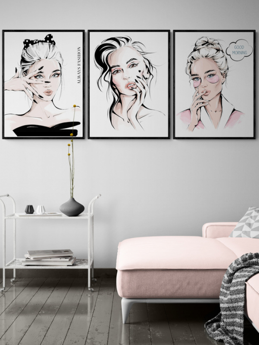 Set 3 tablouri, Intaglio, Stil Pop Art, alb negru, print pe hartie foto Fine Art, postere moderne Fashion, pentru casa, birou [1]