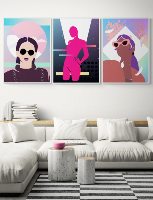 Set 3 tablouri, Intaglio, Stil Pop Art, color, print pe hartie foto Fine Art, postere moderne Fashion, pentru casa, birou [1]