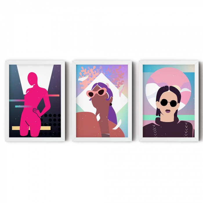 Set 3 tablouri, Intaglio, Stil Pop Art, color, print pe hartie foto Fine Art, postere moderne Fashion, pentru casa, birou [6]