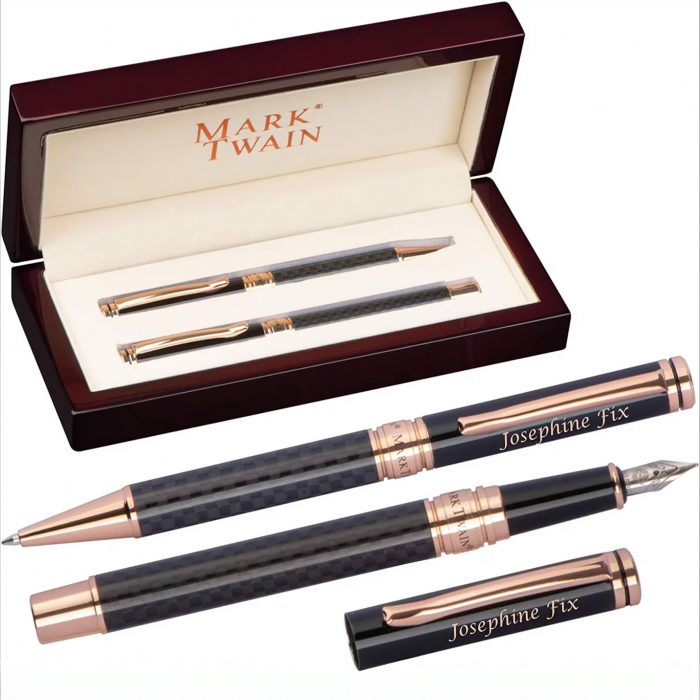 Set Stilou și Pix Personalizat Mark Twain – Cadou Elegant în Cutie de Lemn [1]