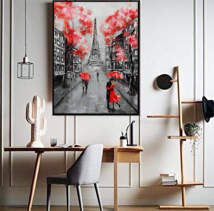 Tablou canvas abstract alb-negru cu turnul Eiffel, ideal pentru hol și dormitor [1]