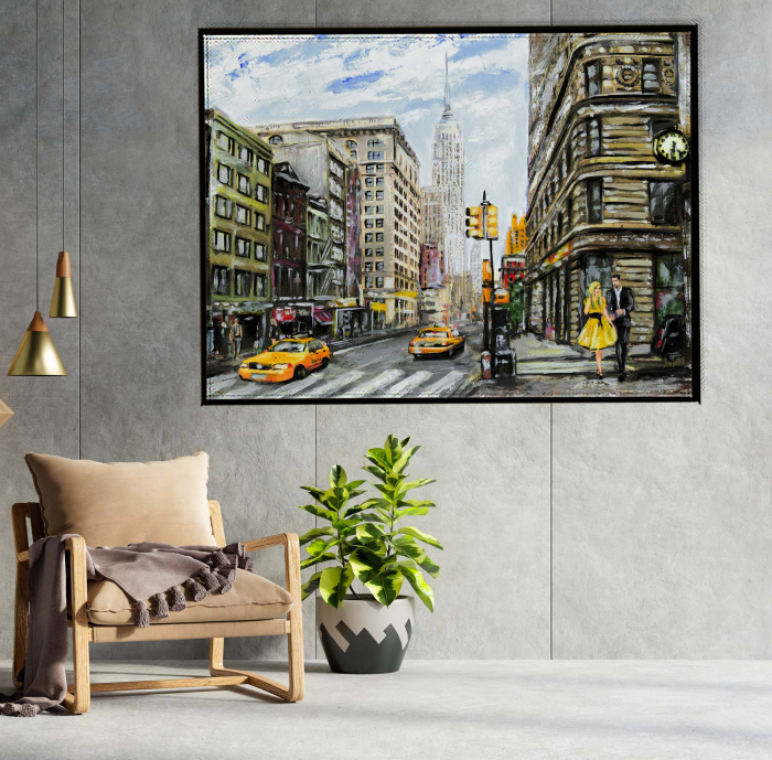 Tablou abstract cu arhitectura New York, perfect pentru hol sau bucătărie. [1]